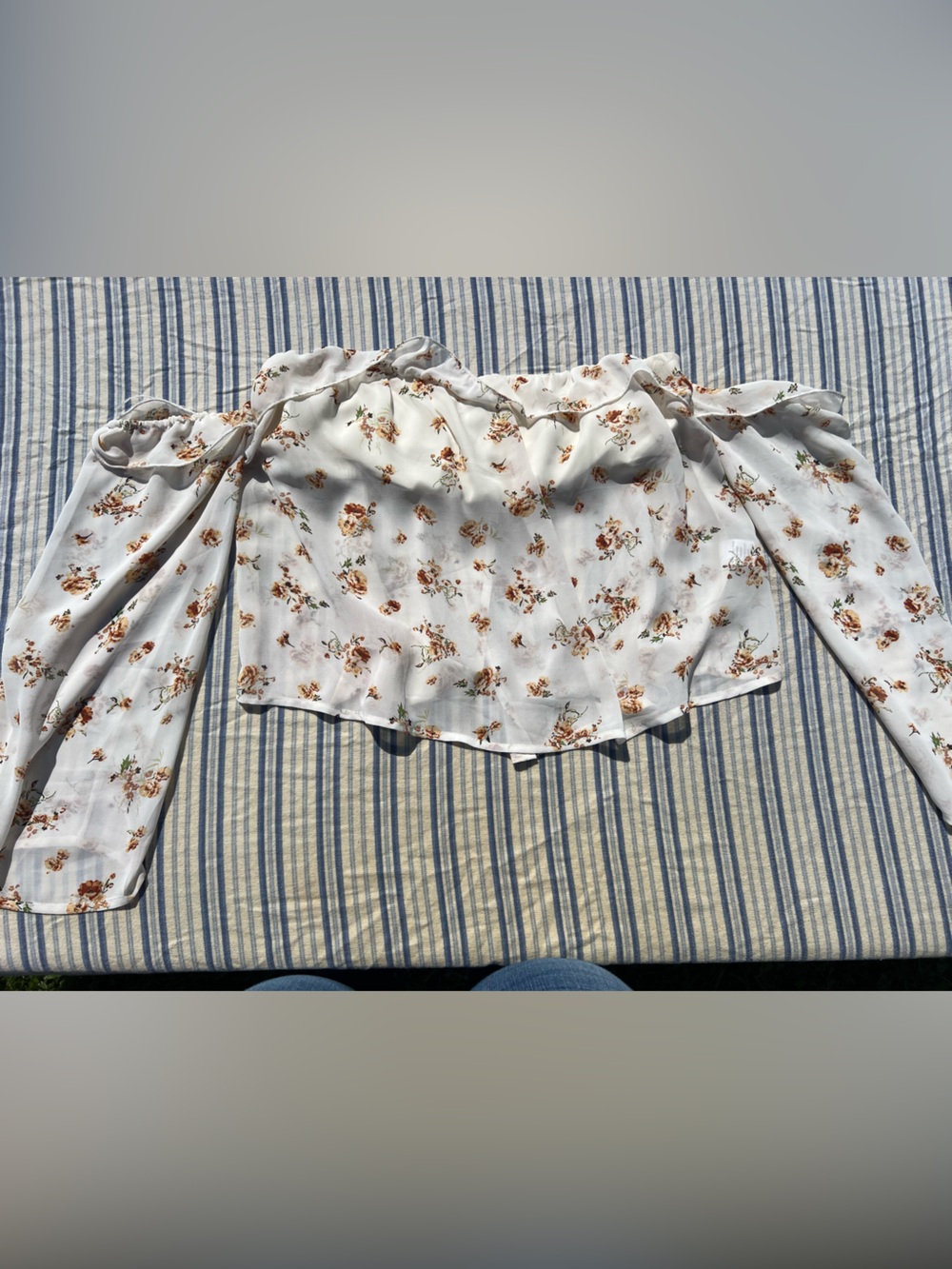 Off-Shoulder White Floral Long-Sleeve Top